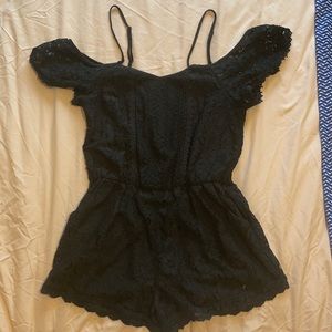 Black Lacey Off-the-Shoulder Romper